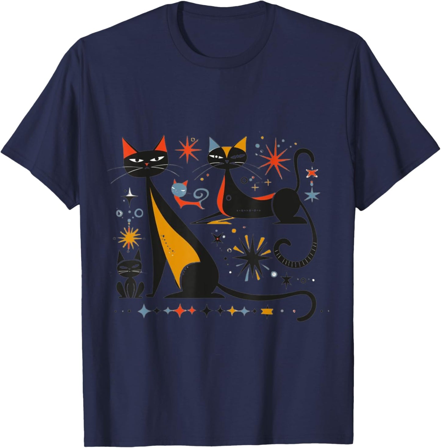 Vintage Retro Mid-Century Modern Look Cats 50s 60s Style T-Shirt - T-Shirt | Navy