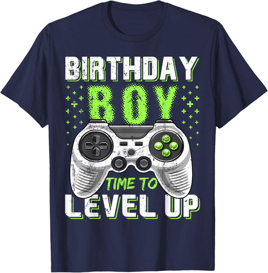 Level Up Birthday Boy Video Game - Classic Fit, Black, Kids Party Gift T-Shirt - T-Shirt | Navy
