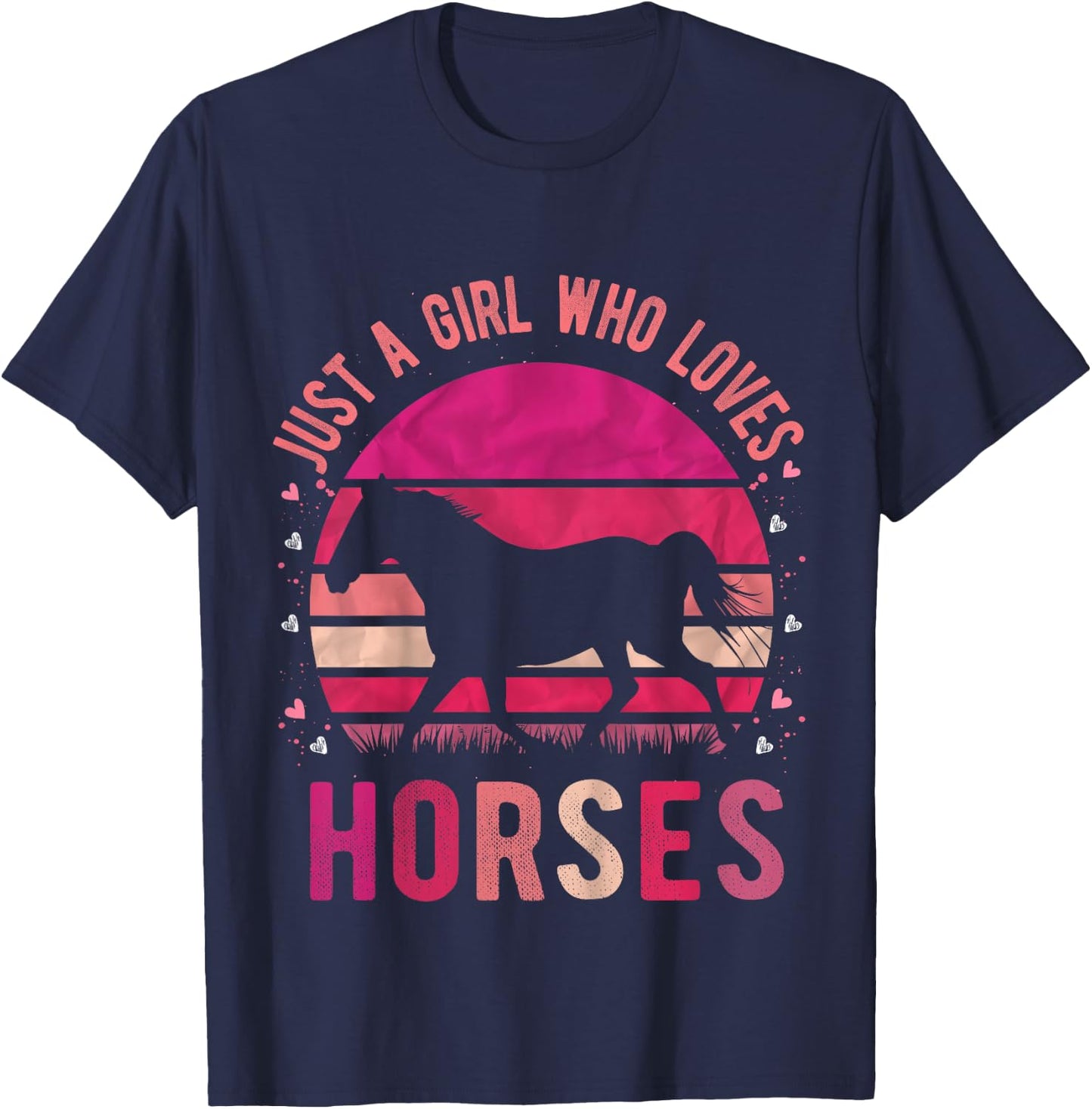Just a Girl Who Loves Horses Vintage Retro Gift T-Shirt - T-Shirt | Navy