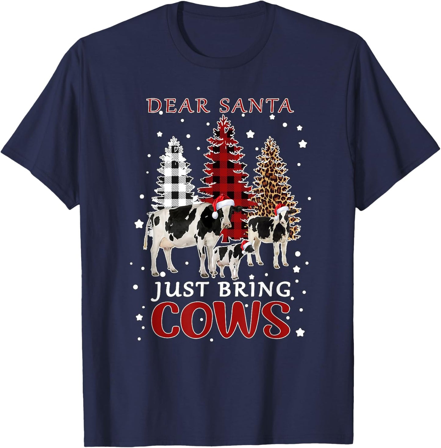 Dear Santa Just Bring Cows Christmas Buffalo Plaid Heifer T-Shirt - T-Shirt | Navy