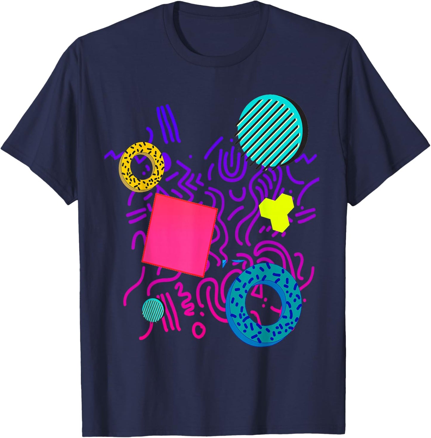 Memphis Style Gift Geometric 90s 80s Pattern T-Shirt - T-Shirt | Navy