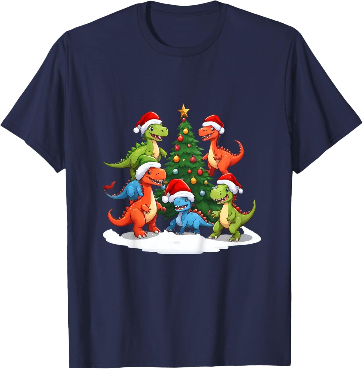 Kids Holiday Dinosaur Adventure, Kid's Christmas T-Shirt - T-Shirt | Navy
