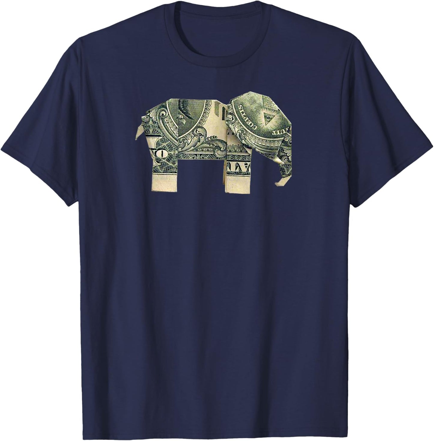 Dollar Bill Origami Elephant -Good Luck Shirt T-Shirt - T-Shirt | Navy