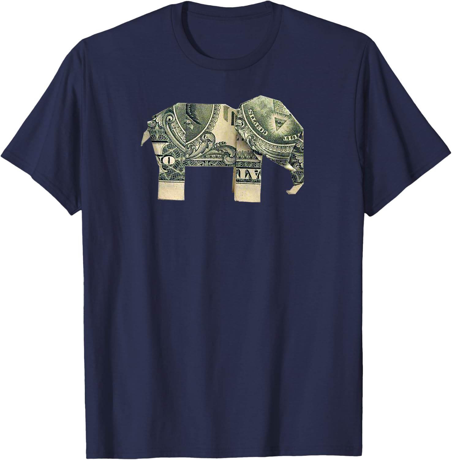 Dollar Bill Origami Elephant -Good Luck Shirt T-Shirt - T-Shirt | Navy