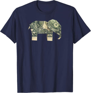 Dollar Bill Origami Elephant -Good Luck Shirt T-Shirt - T-Shirt | Navy