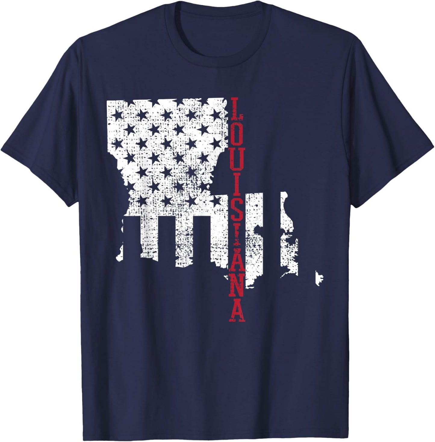 Louisiana Vintage Retro USA Flag America Merica 4th Of July Women Kids Men T-Shirt - T-Shirt | Navy