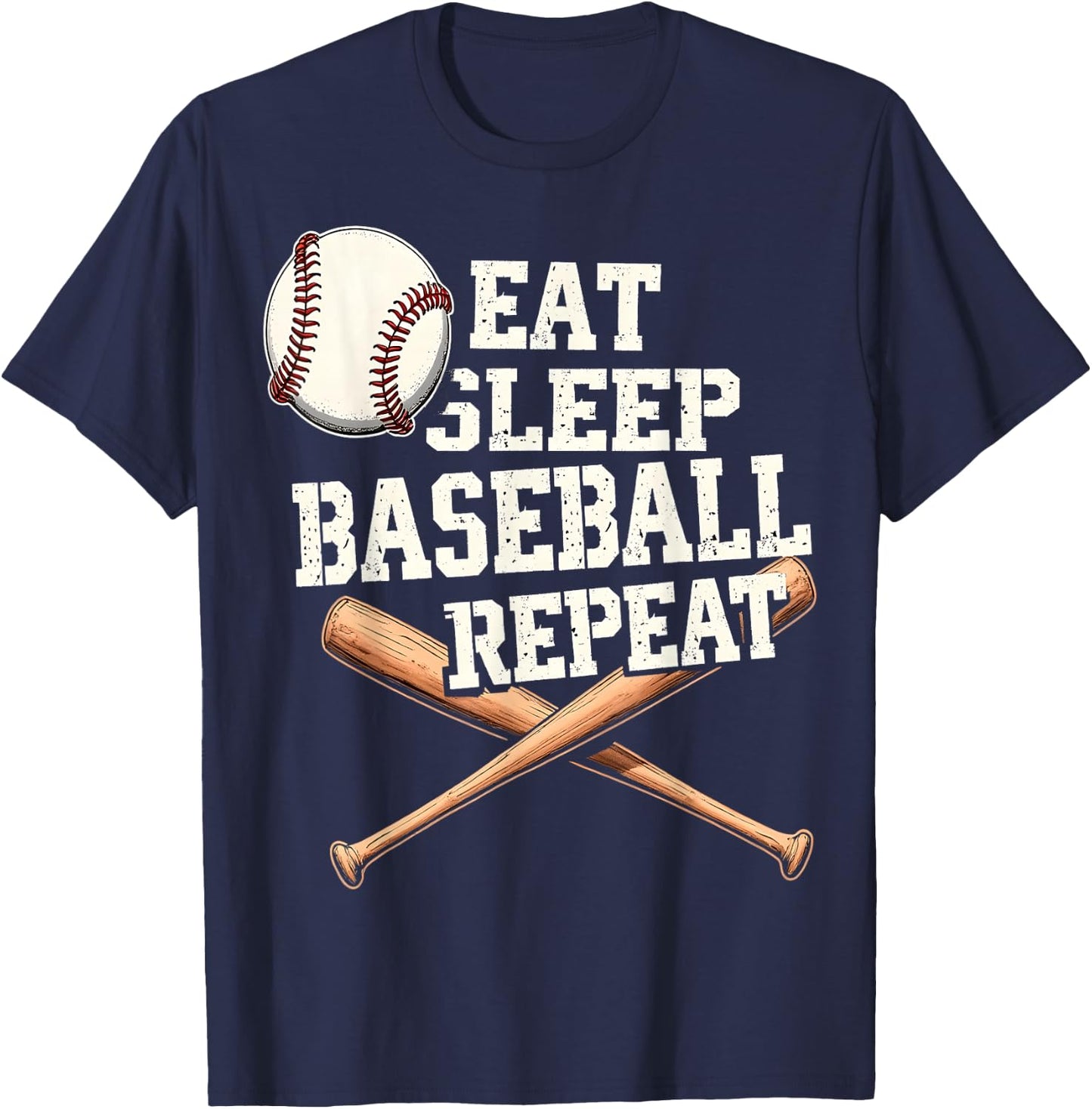 Eat Sleep Baseball Repeat Funny T-Shirt - T-Shirt | Navy