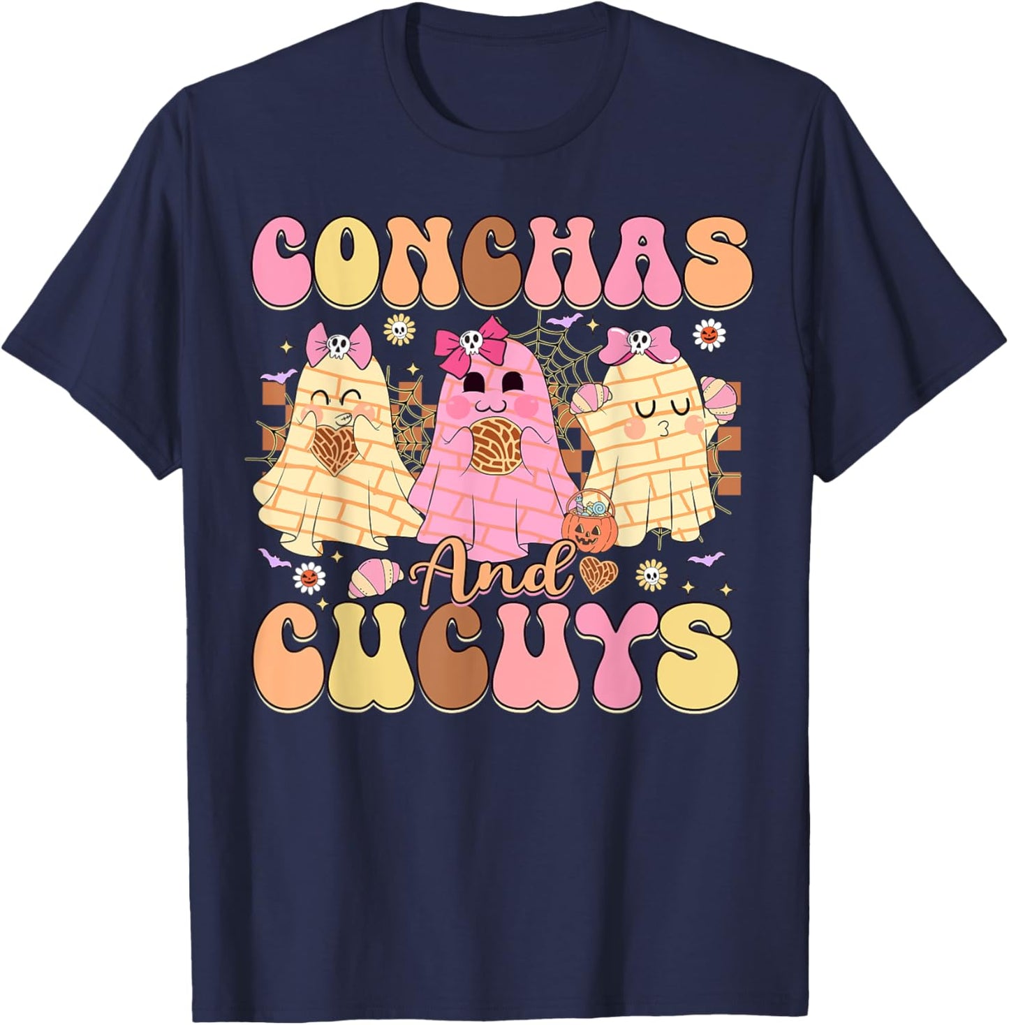 Conchas and Cucuys Mexican Coquette Ghost Halloween T-Shirt - T-Shirt | Navy