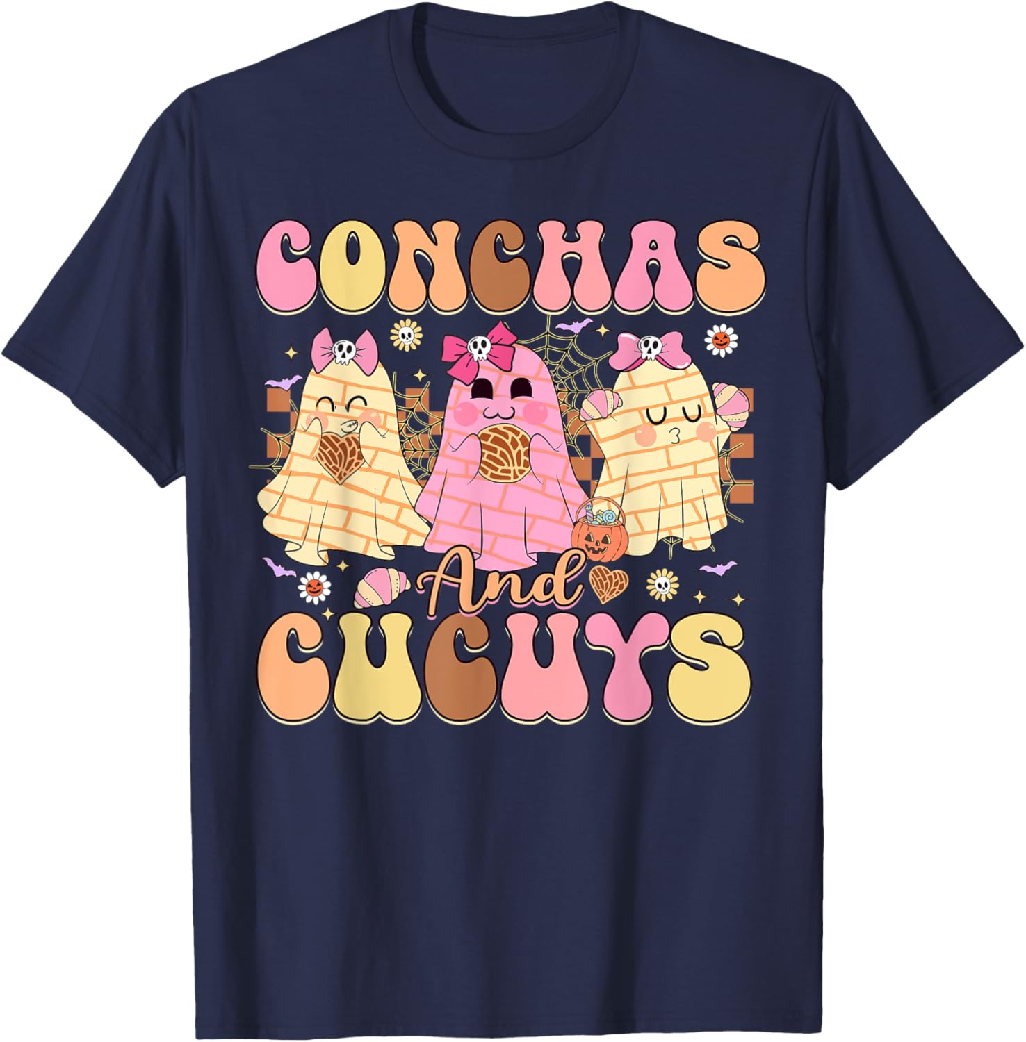 Conchas and Cucuys Mexican Coquette Ghost Halloween T-Shirt - T-Shirt | Navy