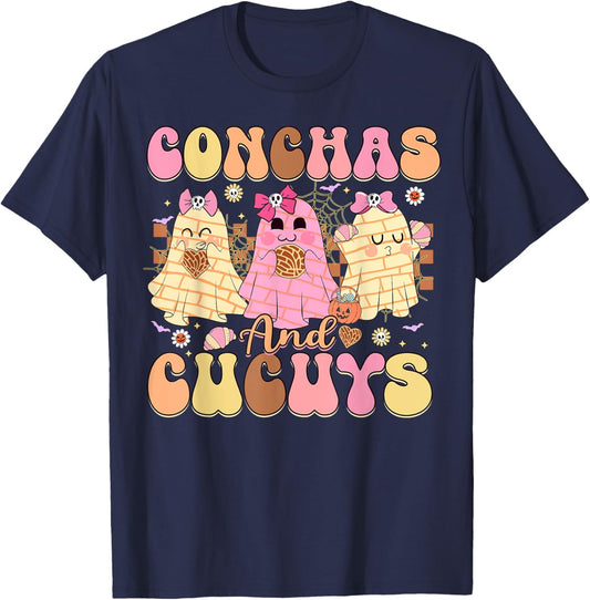 Conchas and Cucuys Mexican Coquette Ghost Halloween T-Shirt - T-Shirt | Navy