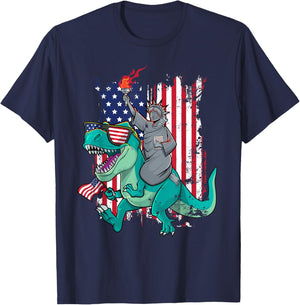 Fourth of July Funny Statue of Liberty Riding Dinosaur T-Rex T-Shirt - T-Shirt | Navy