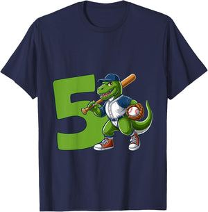 Dinosaur 5 Years Baseball 5th Birthday T-Shirt - T-Shirt | Navy