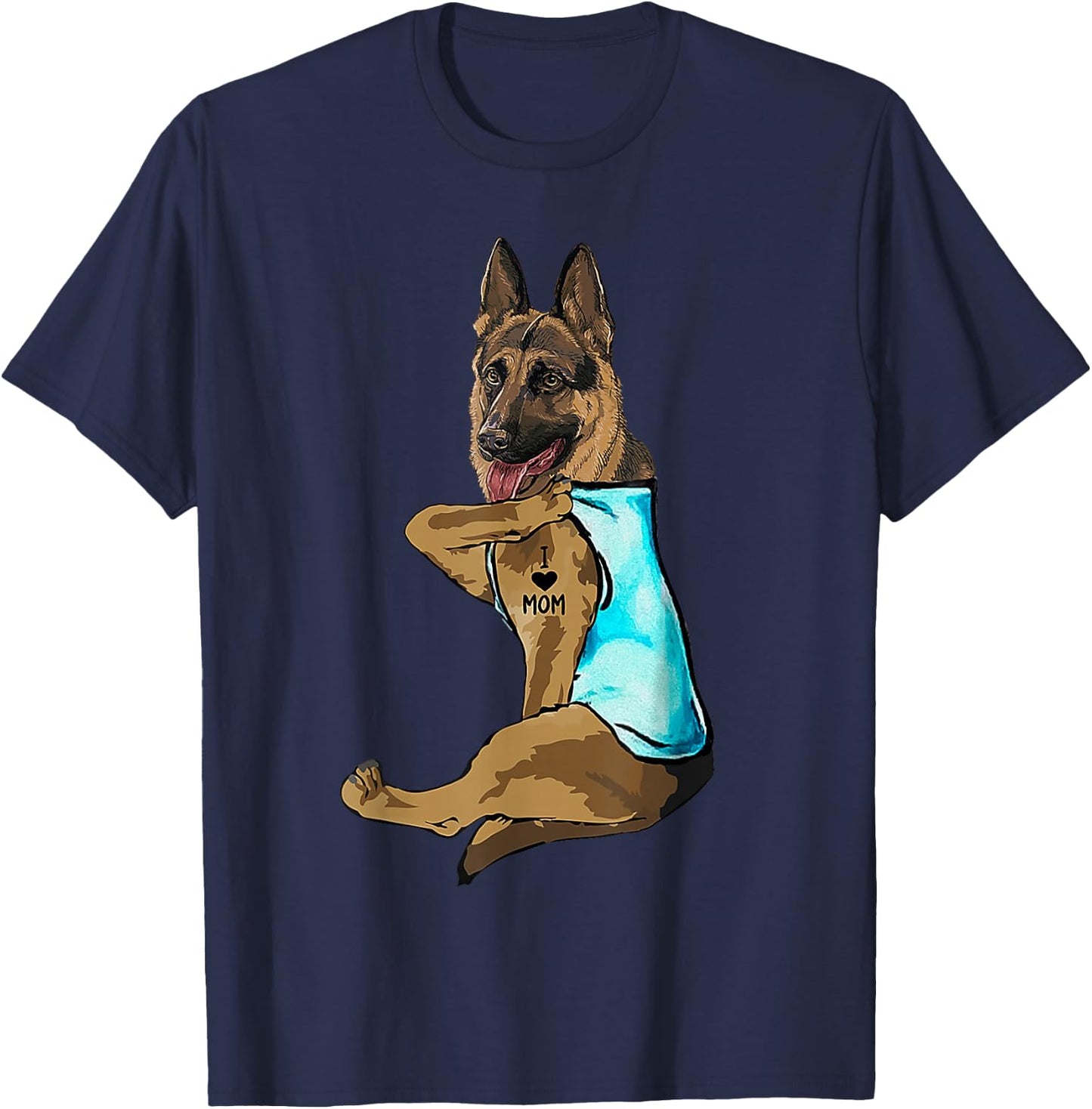 German Shepherd I Love Mom Tattoo T-Shirt - T-Shirt | Navy