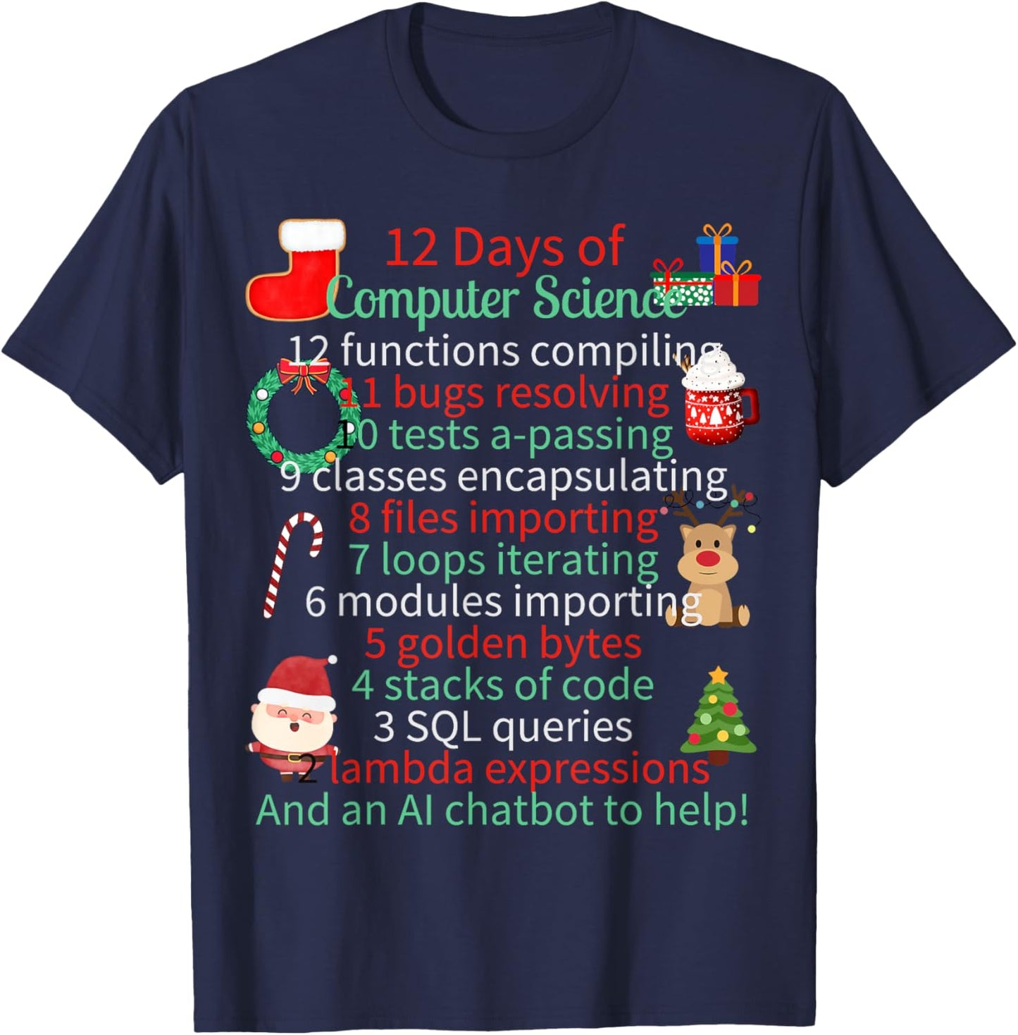 12 Days of Computer Science Christmas Themed Winter Holidays Women Kids T-Shirt - T-Shirt | Navy