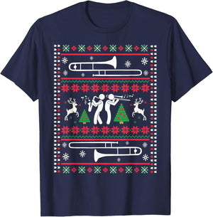 Trombone Christmas Ugly Trombonist Jazz Music Marching Band T-Shirt - T-Shirt | Navy