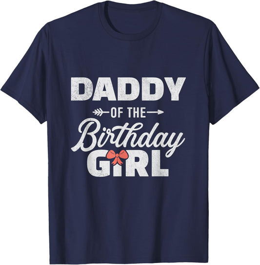 Daddy of The Birthday Girl Cute Pink Bow Family Matching T-Shirt - T-Shirt | Navy