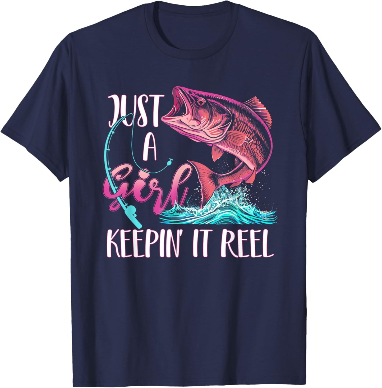 Cute Fishing Funny Keeping It Reel Purple Pink T-Shirt - T-Shirt | Navy
