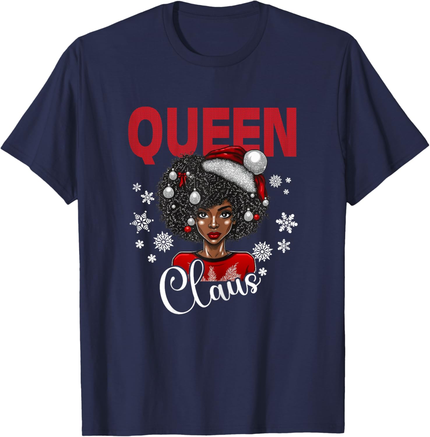 African American Christmas Pajamas Shirt for Black Afro Girl T-Shirt - T-Shirt | Navy