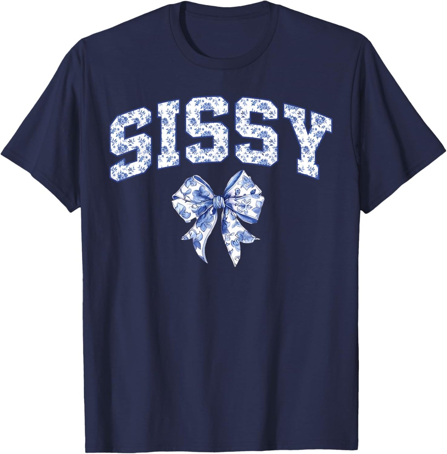 Sissy Coquette Toile Blue Bow Floral Family Matching T-Shirt - T-Shirt | Navy