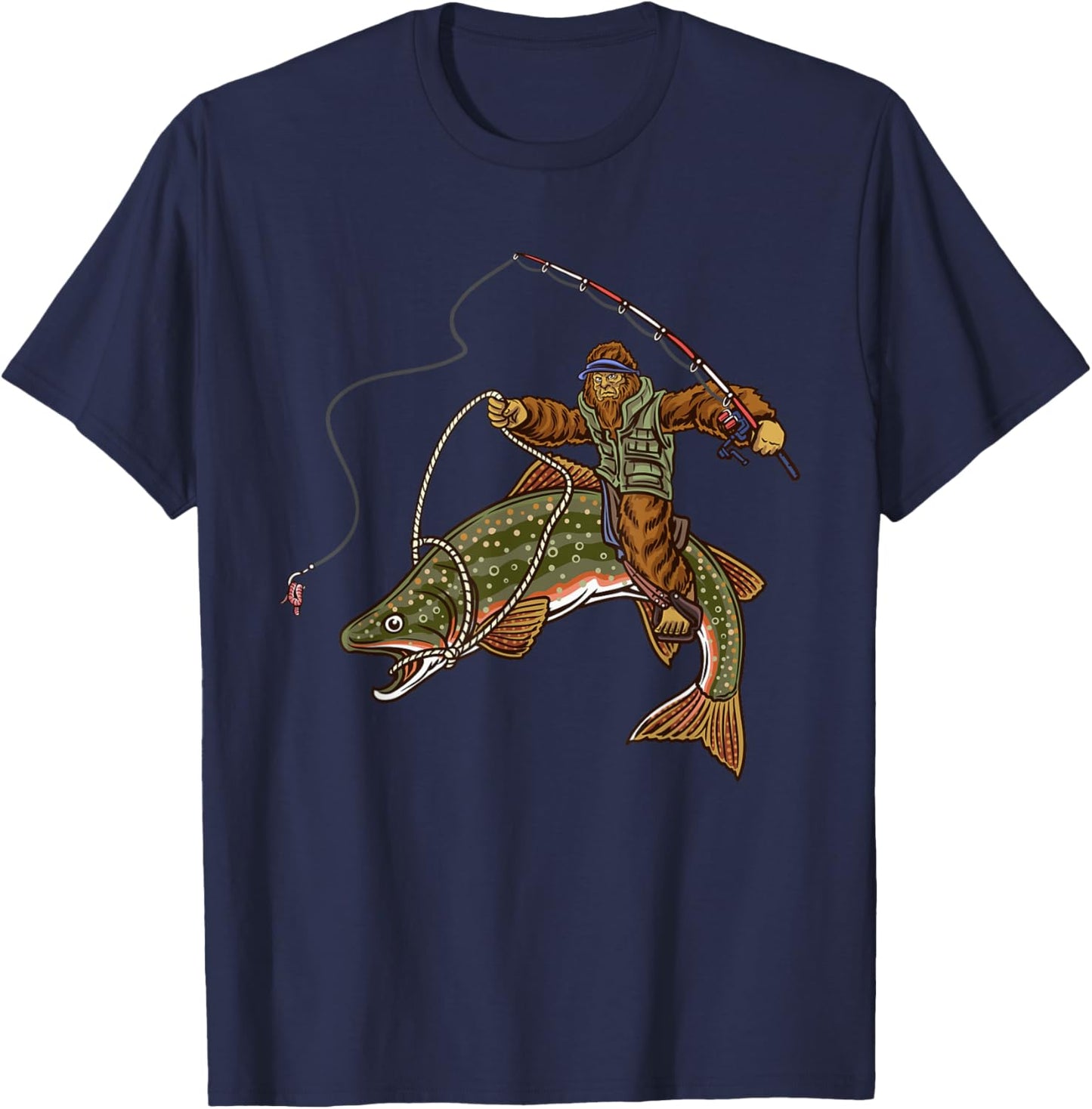 Brook Trout River Fishing Bigfoot Hunting Fishermen T-Shirt - T-Shirt | Navy