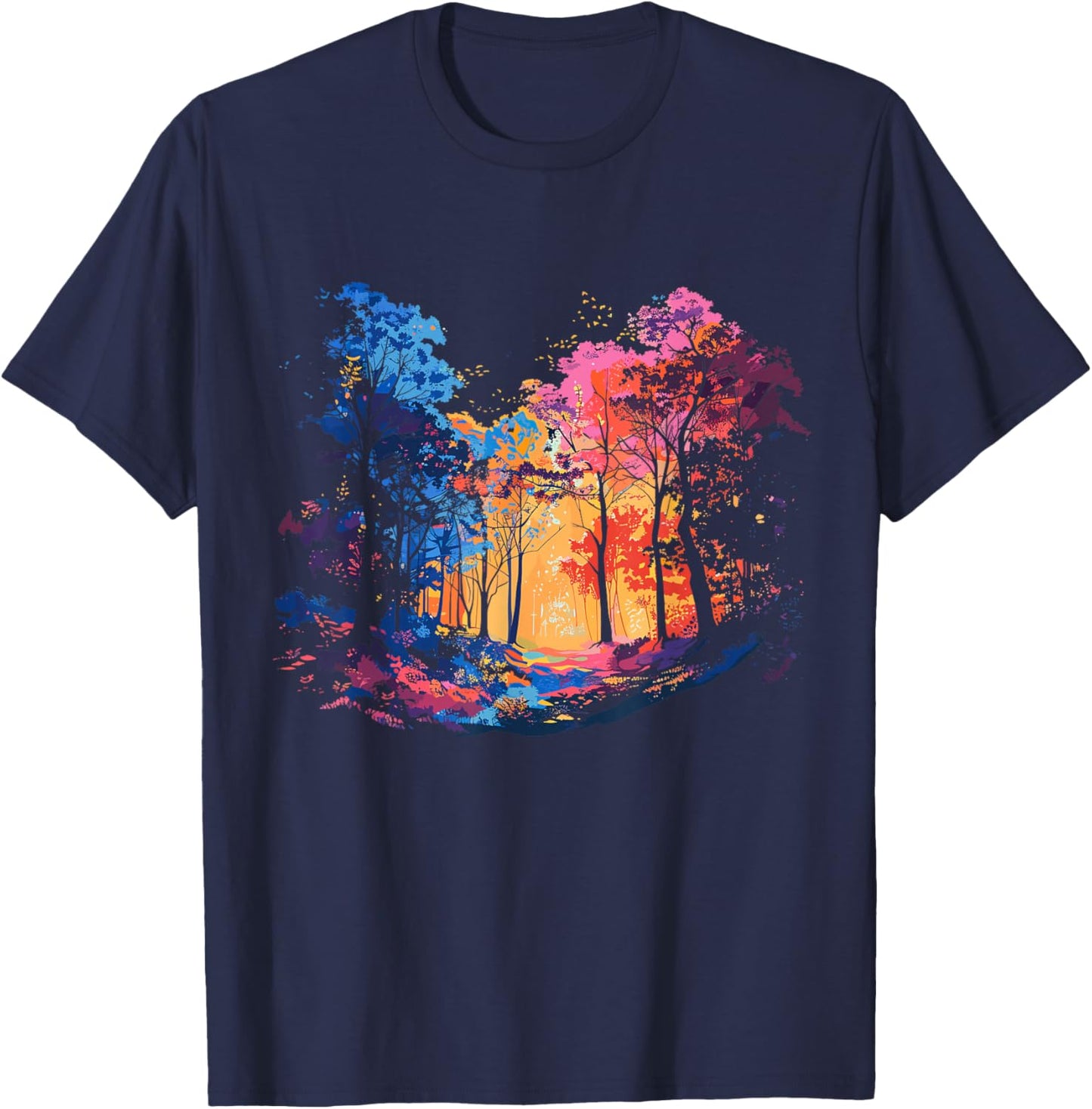 Colorful Forest, Tree Art, Natur Lover, Hiking, Men, Women T-Shirt - T-Shirt | Navy