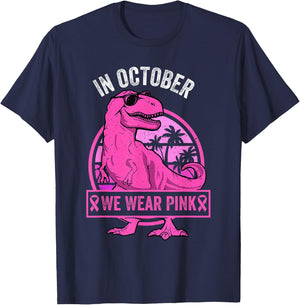 In October We Wear Pink Breast Cancer Trex Dino Toddler Boys T-Shirt - T-Shirt | Navy