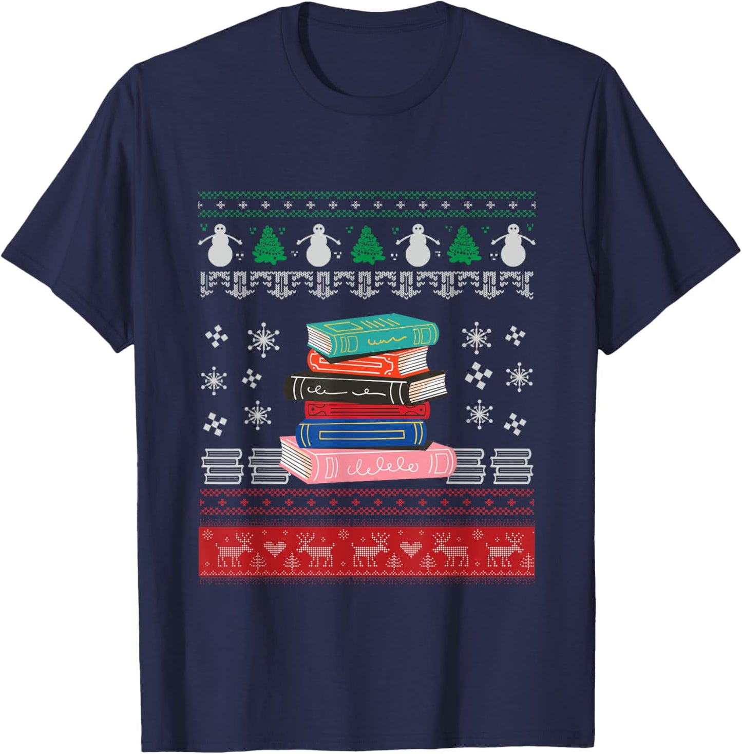 Ugly Christmas Librarian | Books Library | Merry Xmas T-Shirt - T-Shirt | Navy