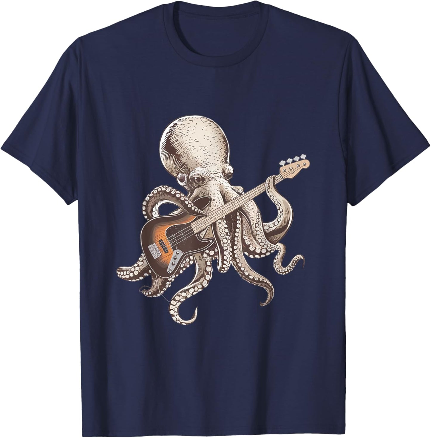 Bassist Octopus, Funny Octopus Playing Guitar Rock Music T-Shirt - T-Shirt | Navy