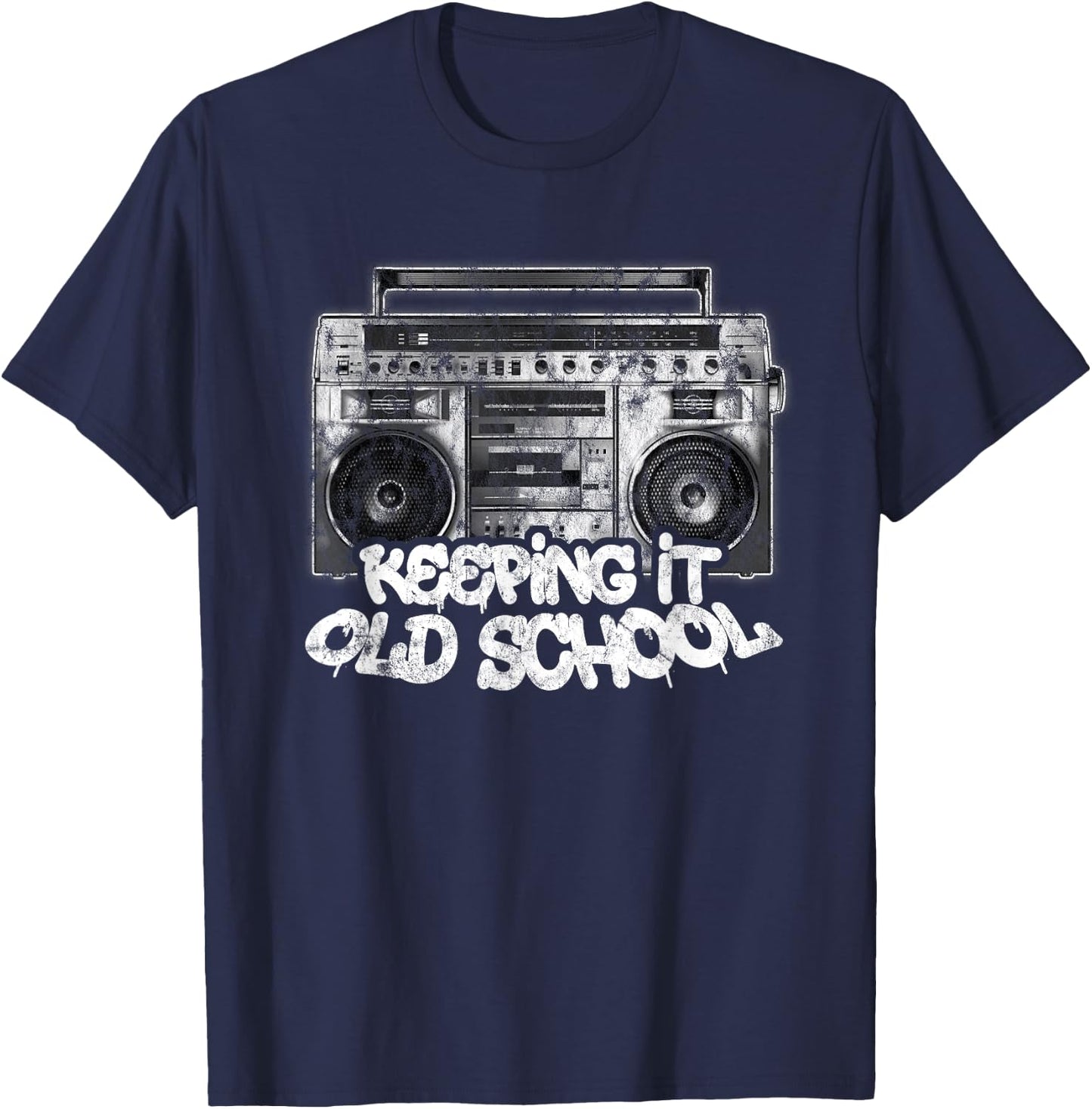 Keeping It Old School - Vintage Boombox Graffiti T-Shirt - T-Shirt | Navy