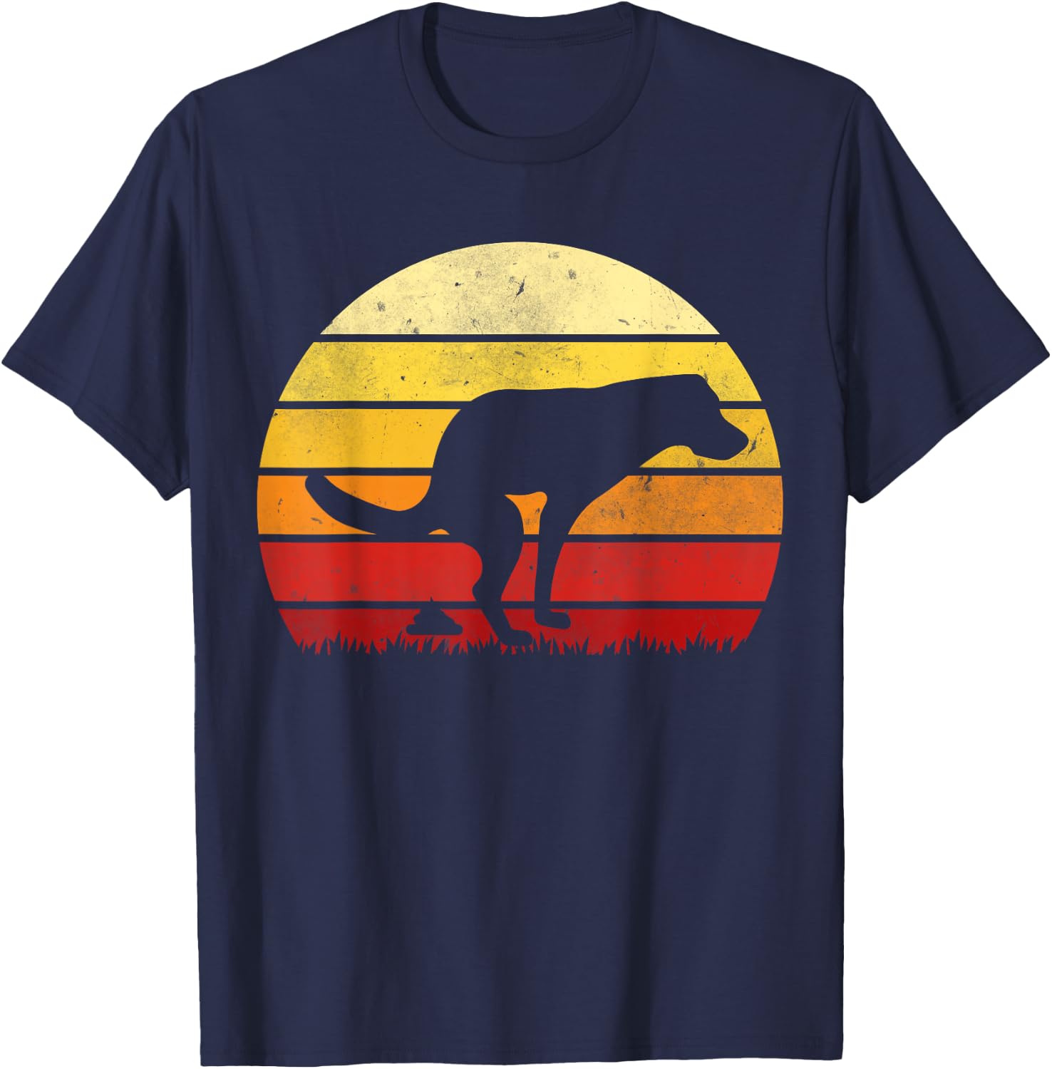 Vintage Sunset Labrador Retro Dog Pooping Old School Classic T-Shirt - T-Shirt | Navy