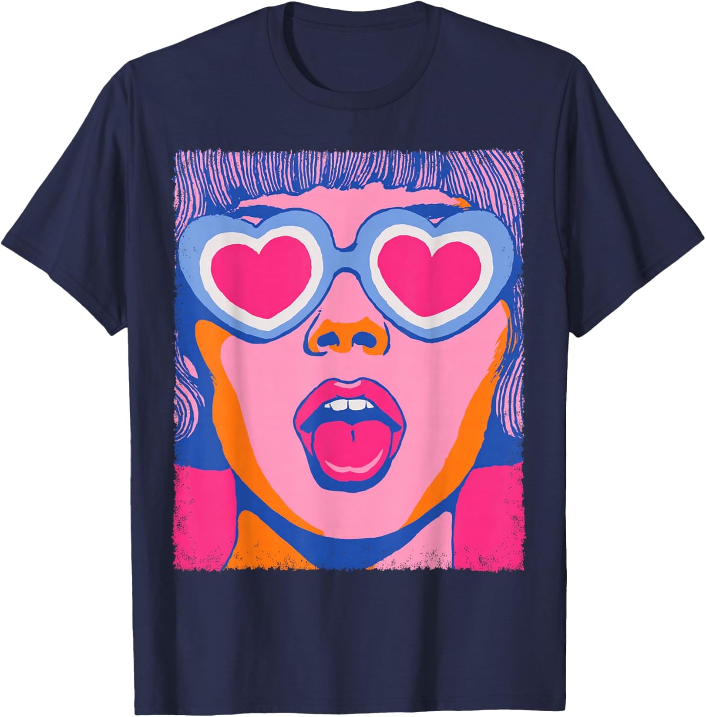 Pop Art Women's Tops Fashion Graphic Pink T-Shirt - T-Shirt | Navy