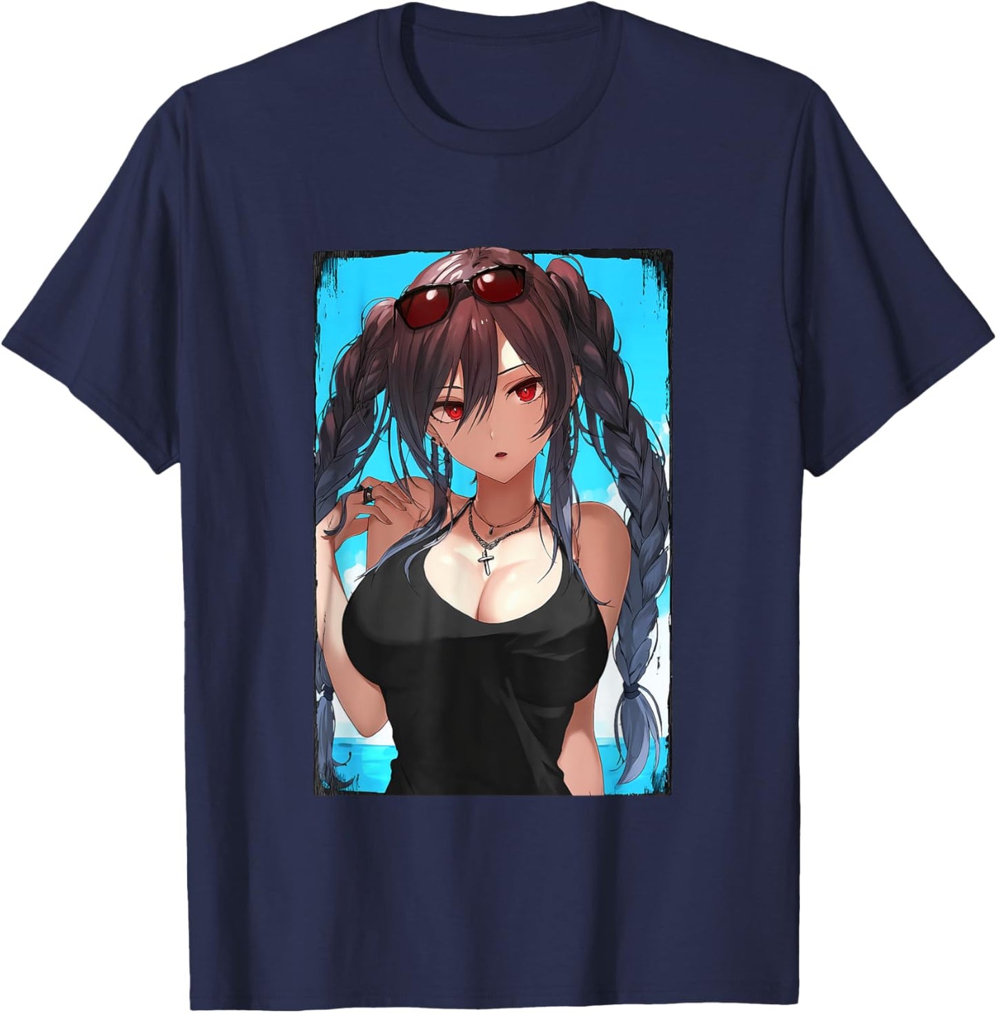 Goth Anime Waifu - Sexy Beach Anime Girl T-Shirt - T-Shirt | Navy