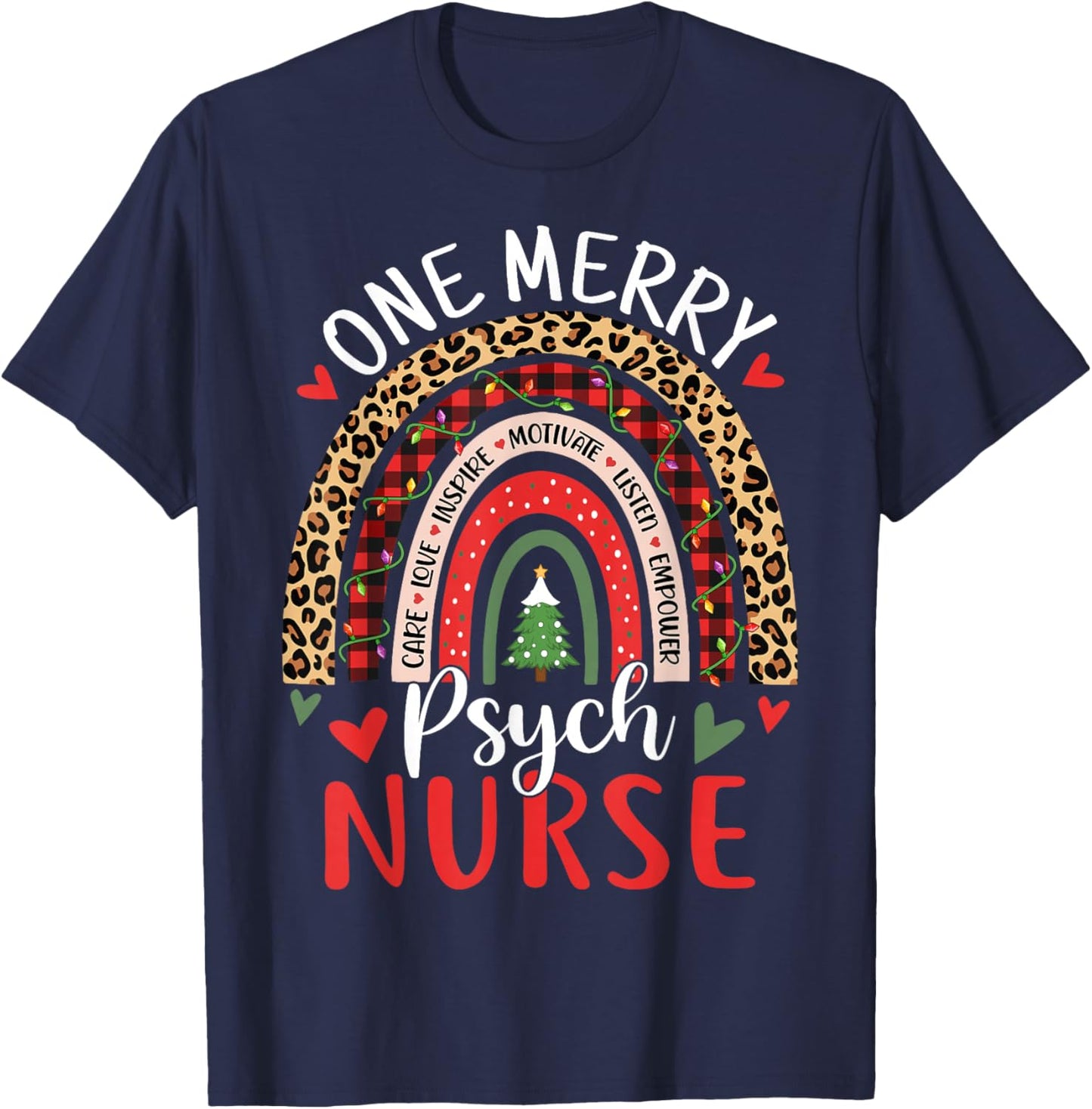 Psych Nurse Funny Rainbow Christmas Mental Health Nurse T-Shirt - T-Shirt | Navy