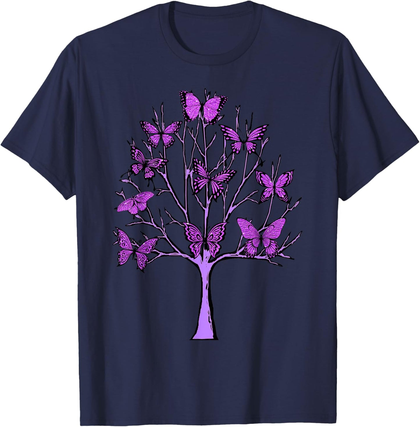 Purple Butterfly Tree of Life Butterflies T-Shirt - T-Shirt | Navy