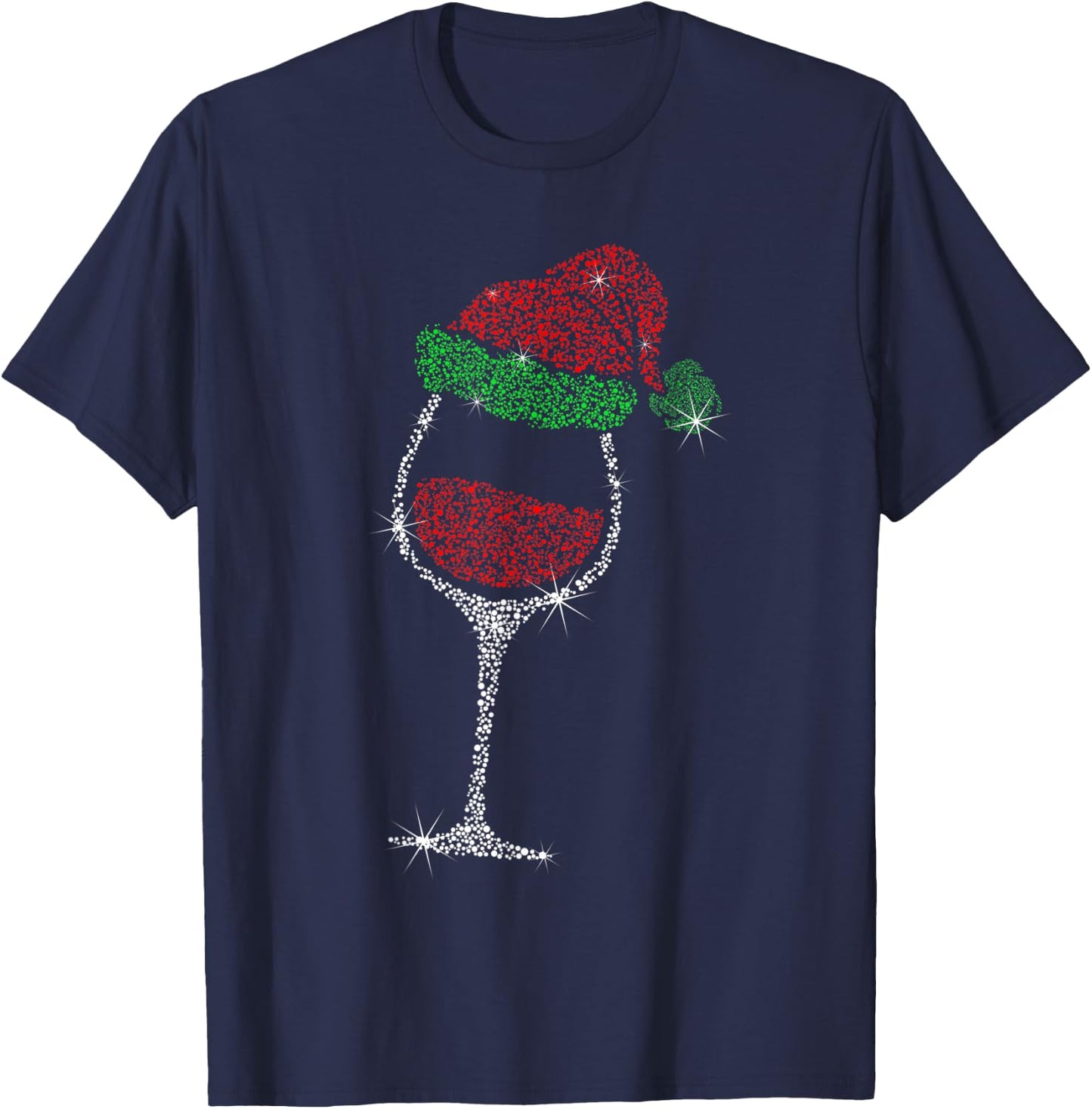 Wine Glass With Santa Hat Wine Lover Christmas Gift T-Shirt - T-Shirt | Navy
