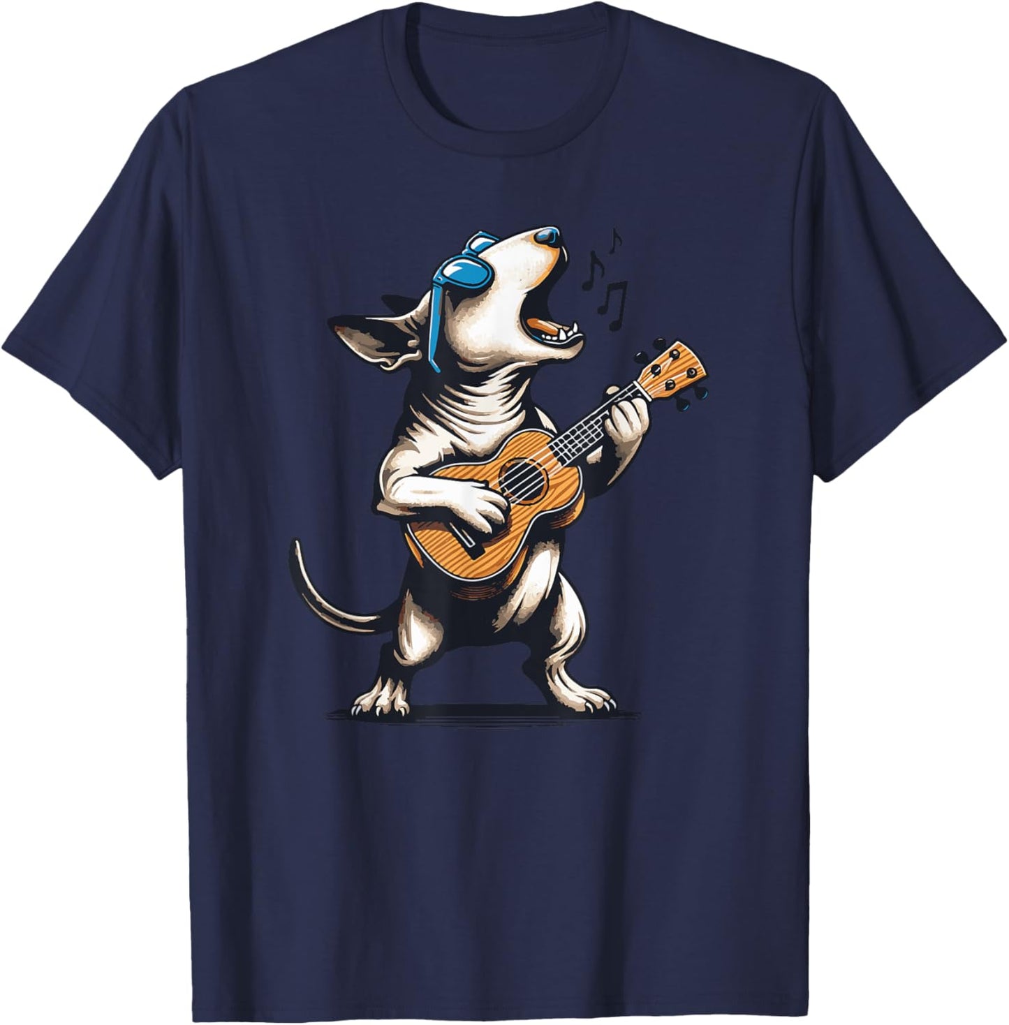 Dog Playing Guitar Singing Bull Terrier Funny Men Women Kids T-Shirt - T-Shirt | Navy