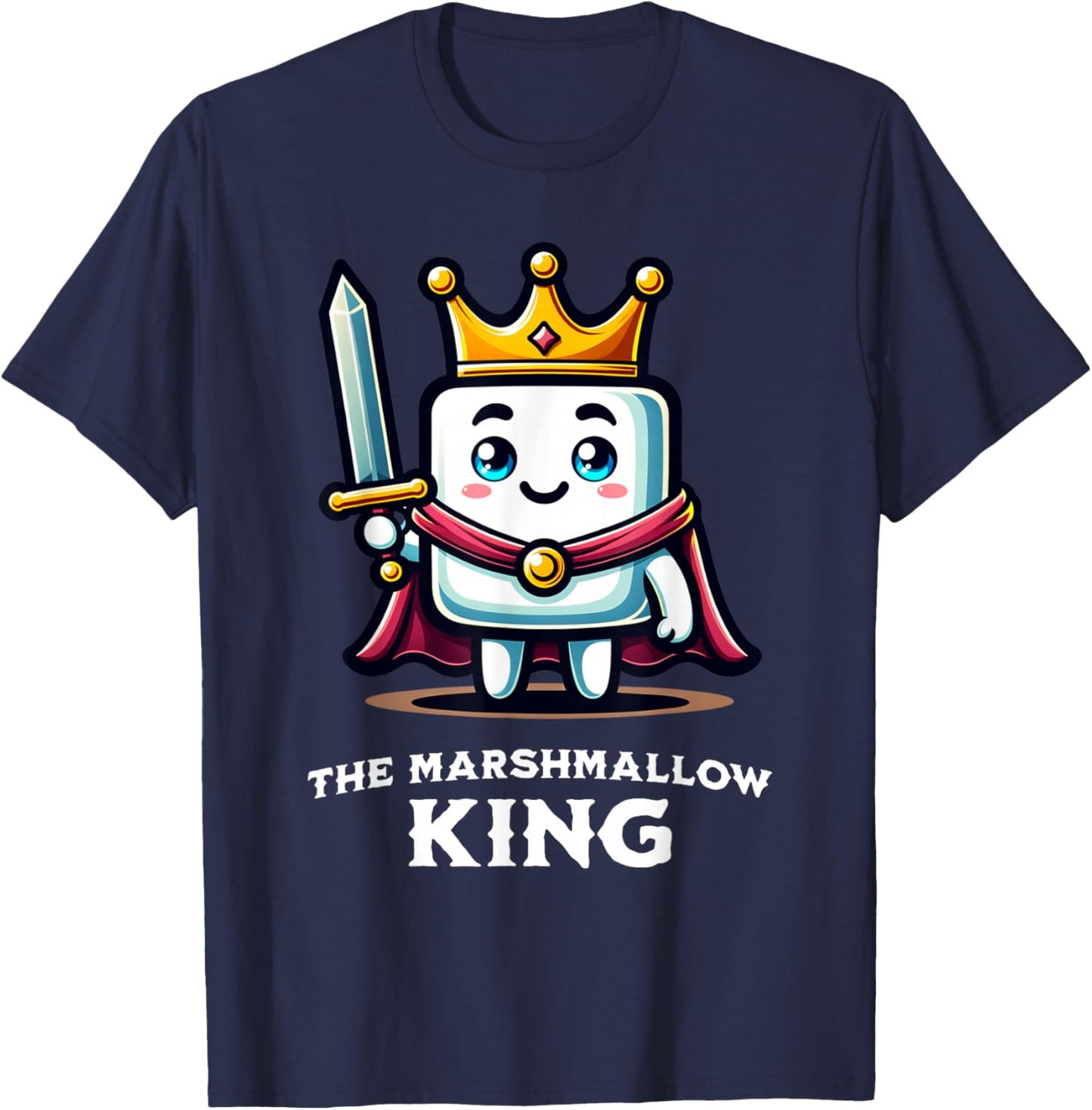 Marshmallow King Funny Marshmallow Lover Illustration T-Shirt - T-Shirt | Navy