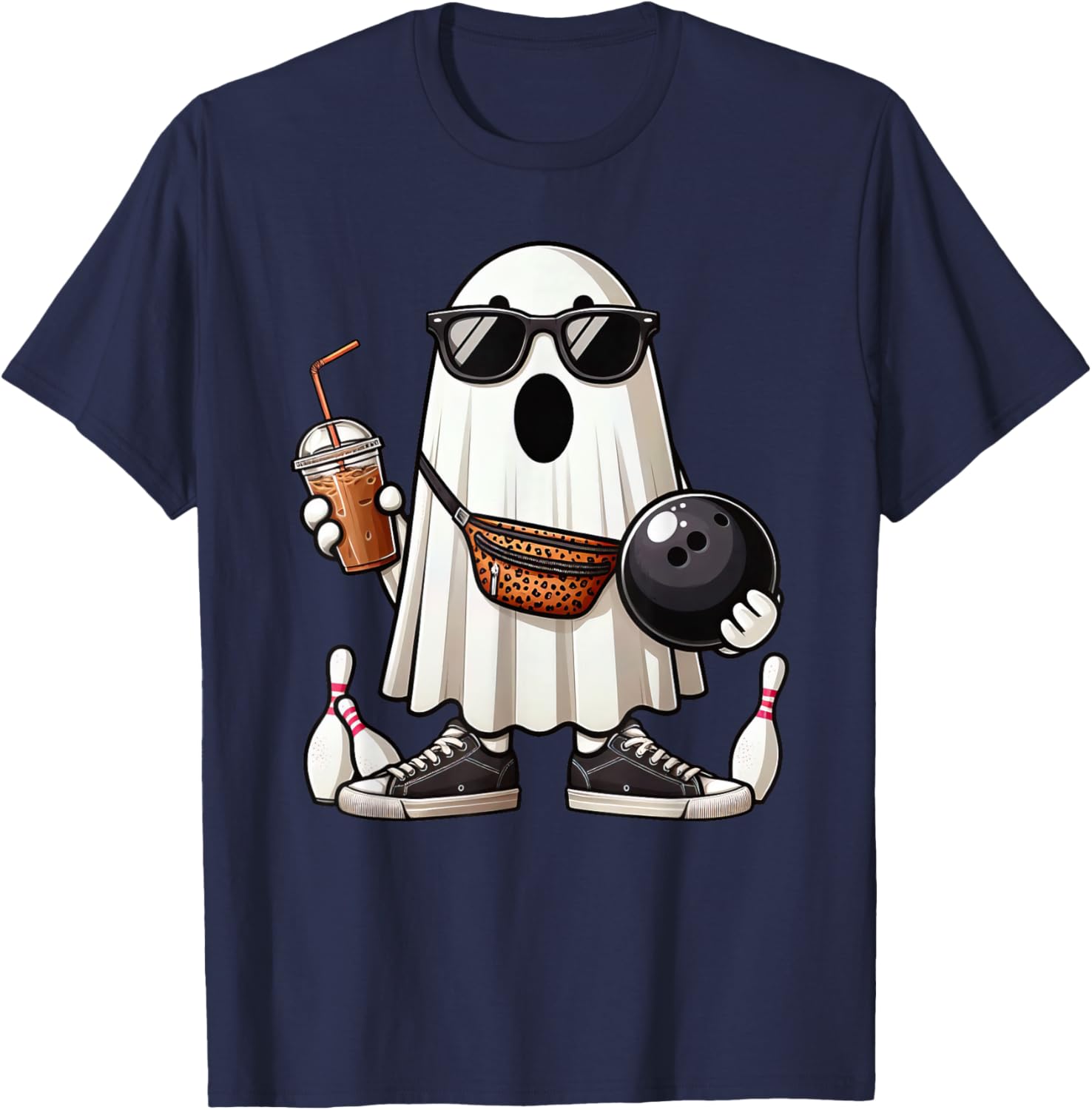 Funny Ghost Bowling Boo Coffee Halloween Kids T-Shirt - T-Shirt | Navy