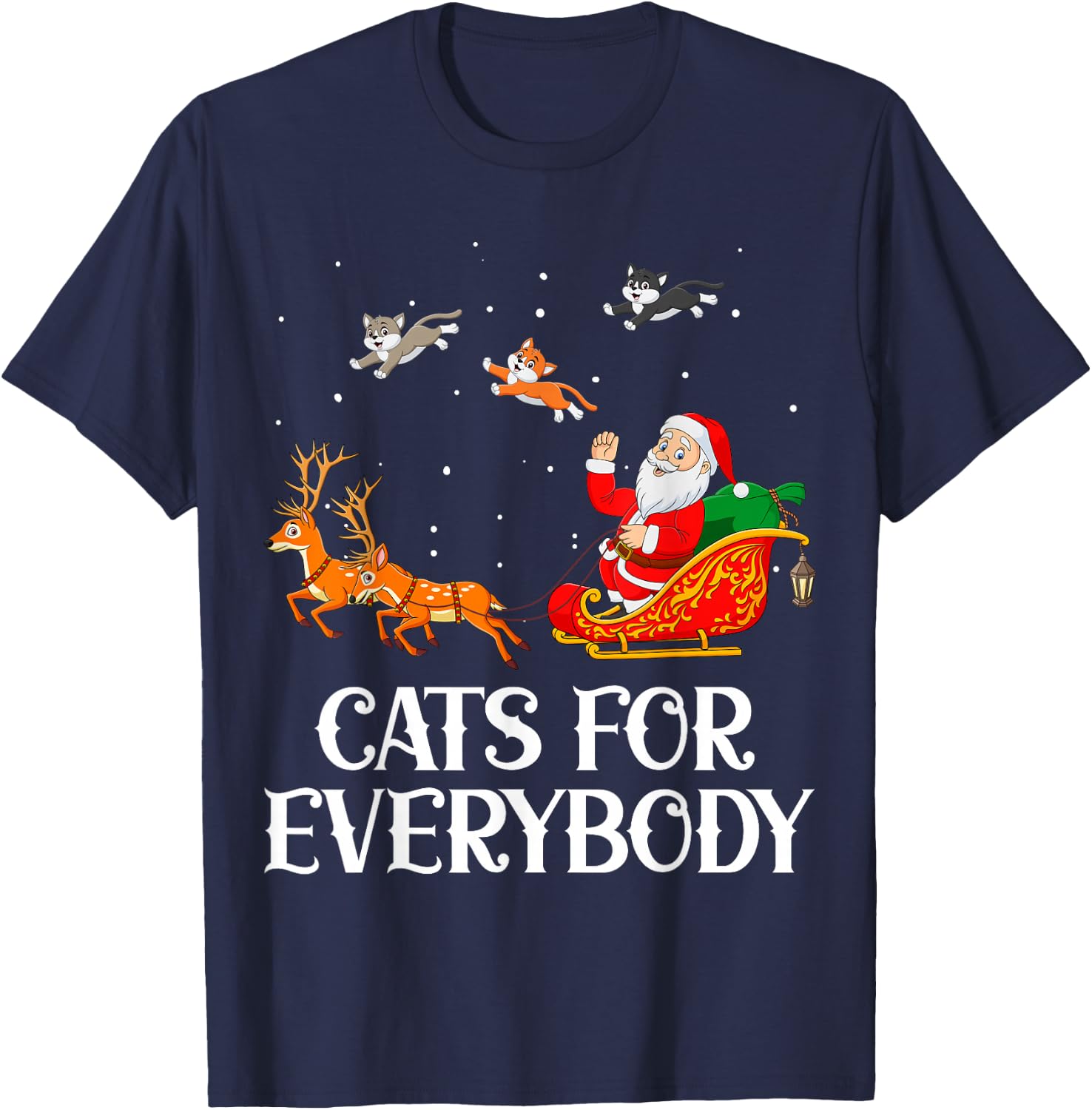 Cats For Everybody Santa Christmas Cat Funny Cat Mom T-Shirt - T-Shirt | Navy