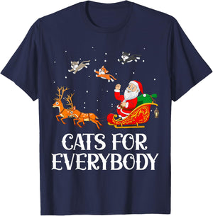 Cats For Everybody Santa Christmas Cat Funny Cat Mom T-Shirt - T-Shirt | Navy