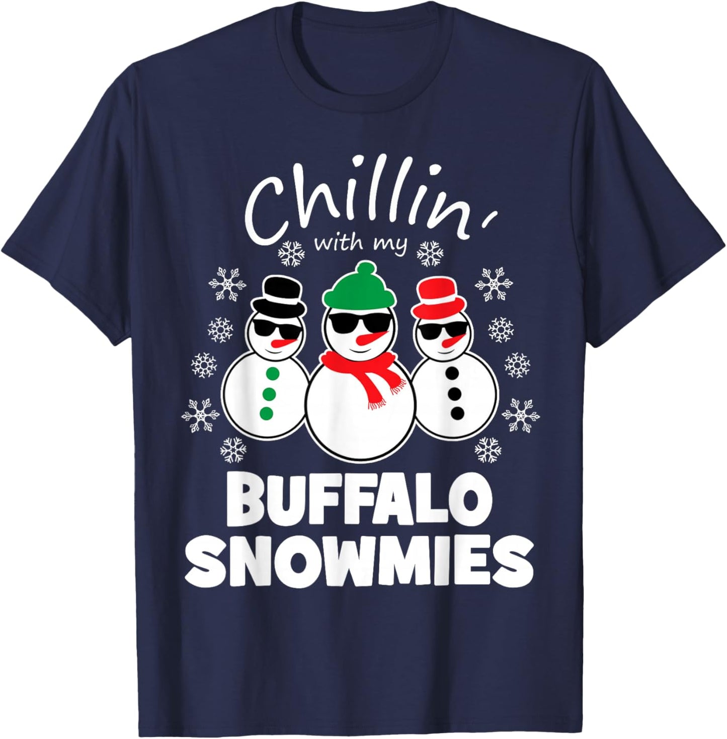 Chillin With My Buffalo Snowmies Funny Christmas T-Shirt - T-Shirt | Navy