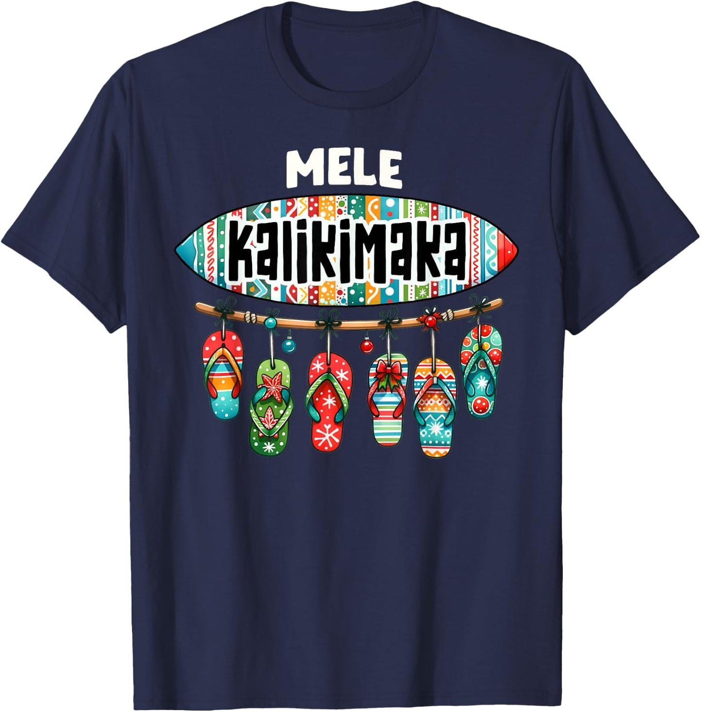 Funny Hawaiian Christmas Mele Kalikimaka Surf Board T-Shirt - T-Shirt | Navy