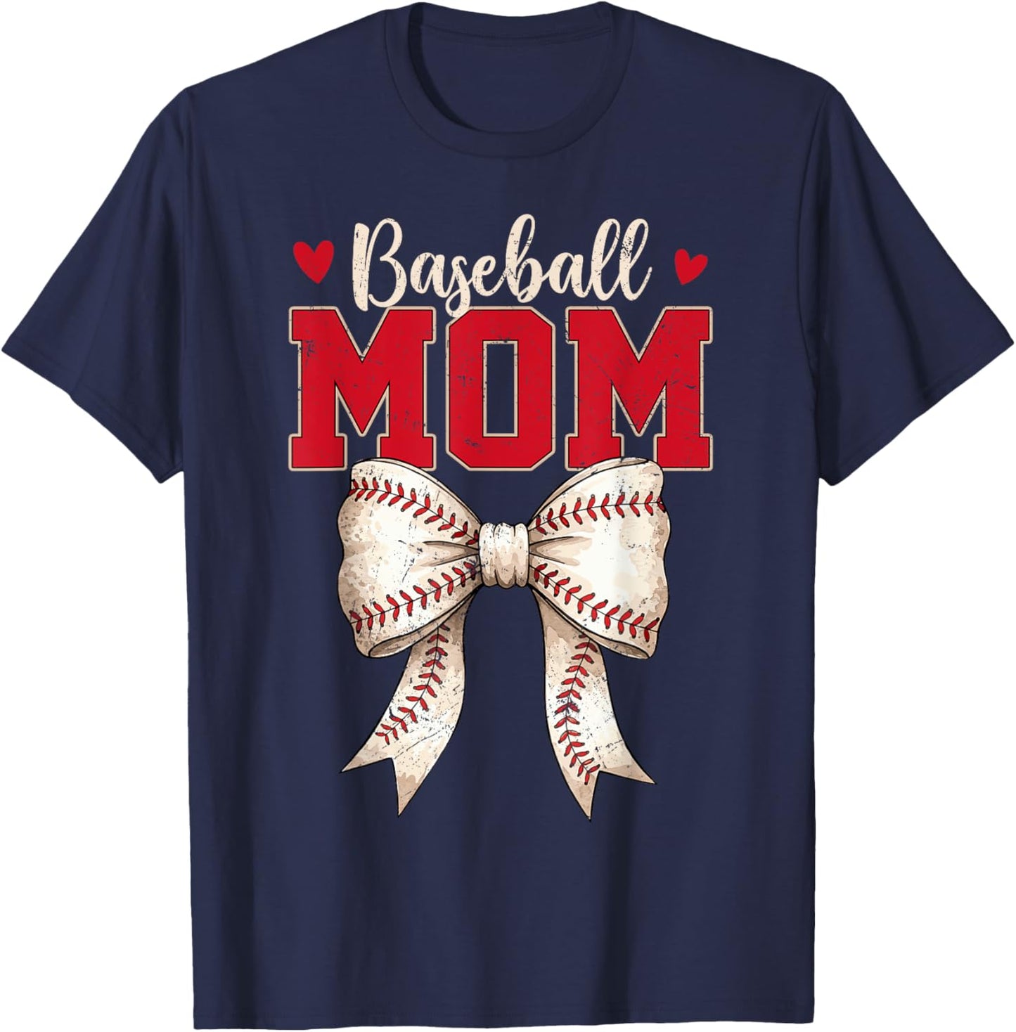 Baseball Mom Coquette Bow Game Day Mothers Day T-Shirt - T-Shirt | Navy