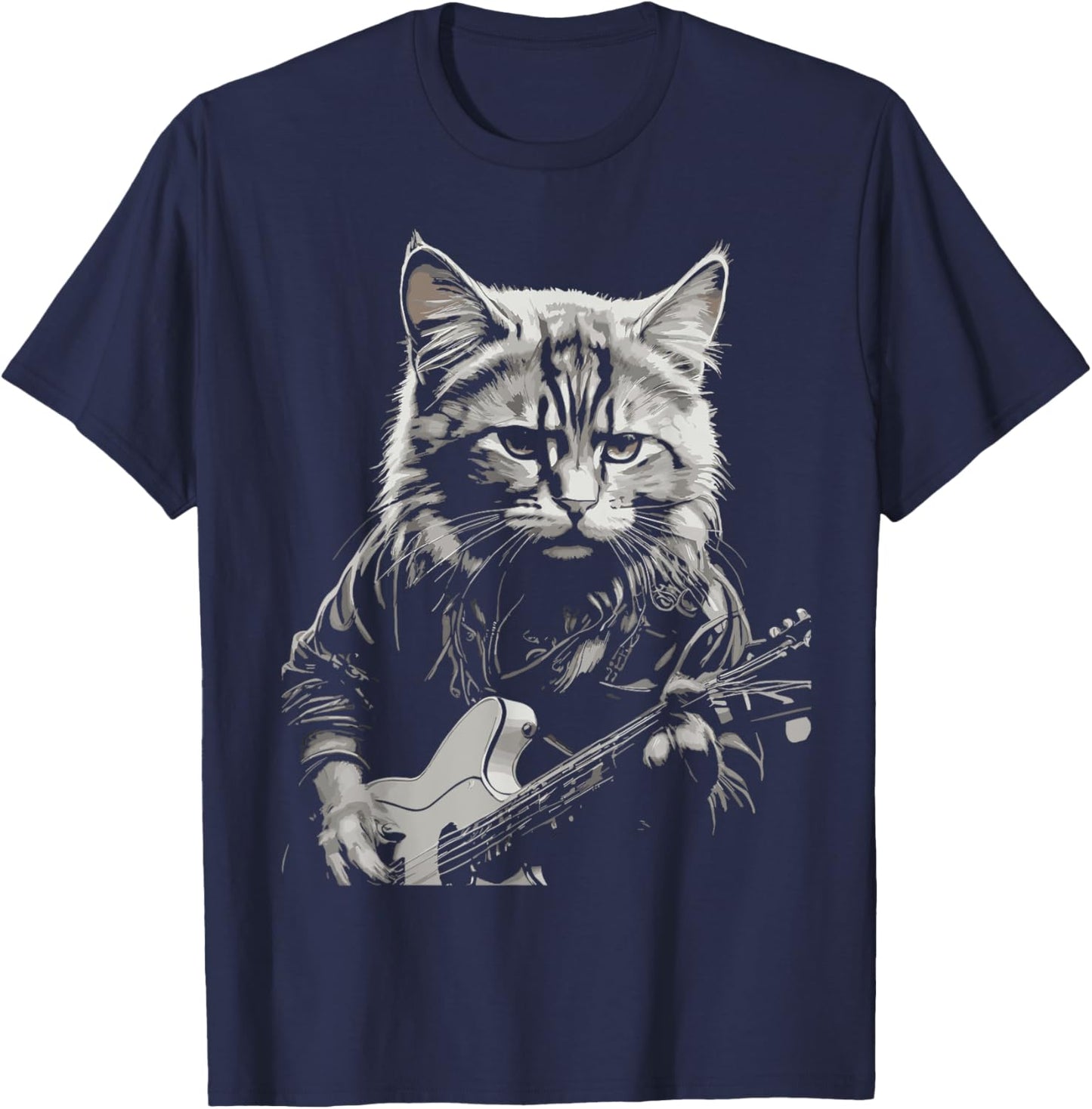 Cute Kitten Music Lover Kitty Funny Rock Cat Playing Guitar T-Shirt - T-Shirt | Navy
