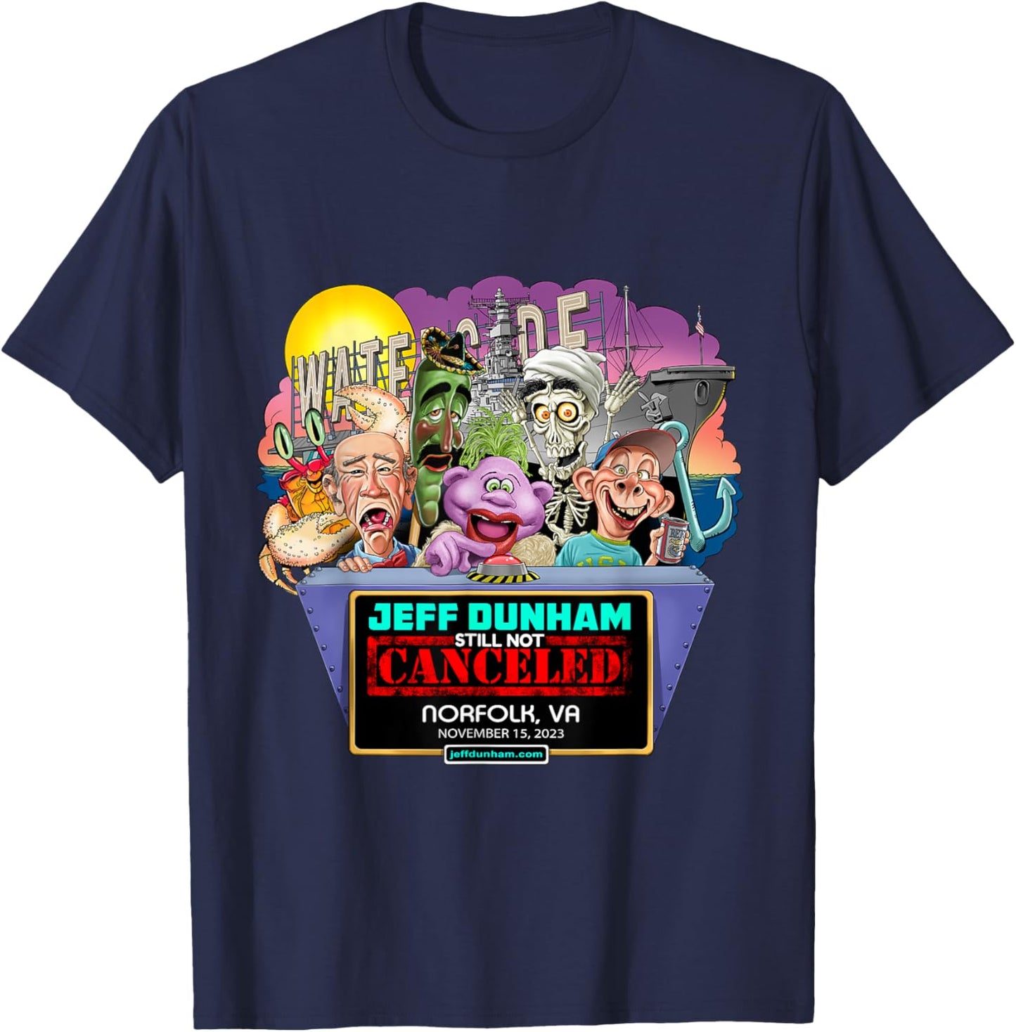 Jeff Dunham Norfolk, VA (2023) T-Shirt - T-Shirt | Navy