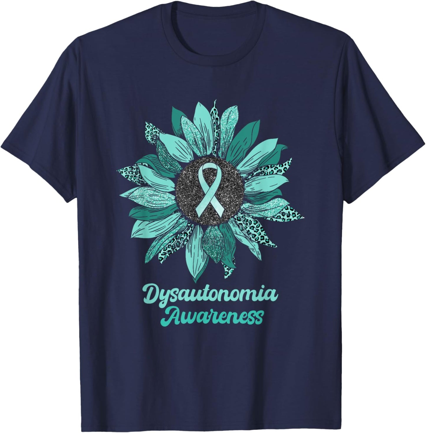 Leopard Sunflower Dysautonomia Awareness Warrior Support T-Shirt - T-Shirt | Navy