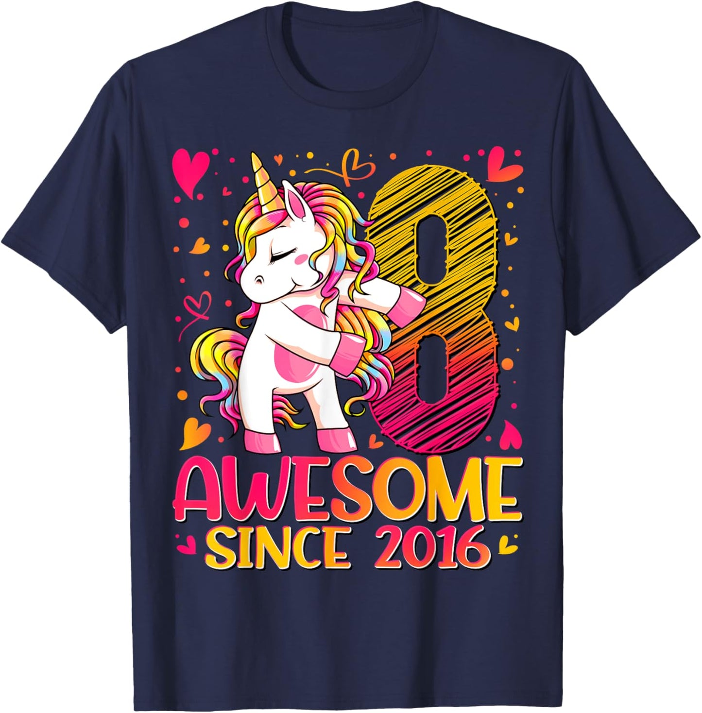 8 Years Old Flossing Unicorn Gifts 8th Birthday Girl Party T-Shirt - T-Shirt | Navy