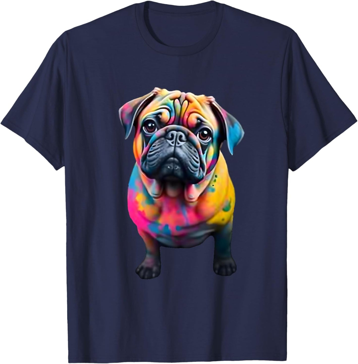 Colorful Pug Graffiti Watercolor Dog Pug Design Graphic Men Women Kids T-Shirt - T-Shirt | Navy