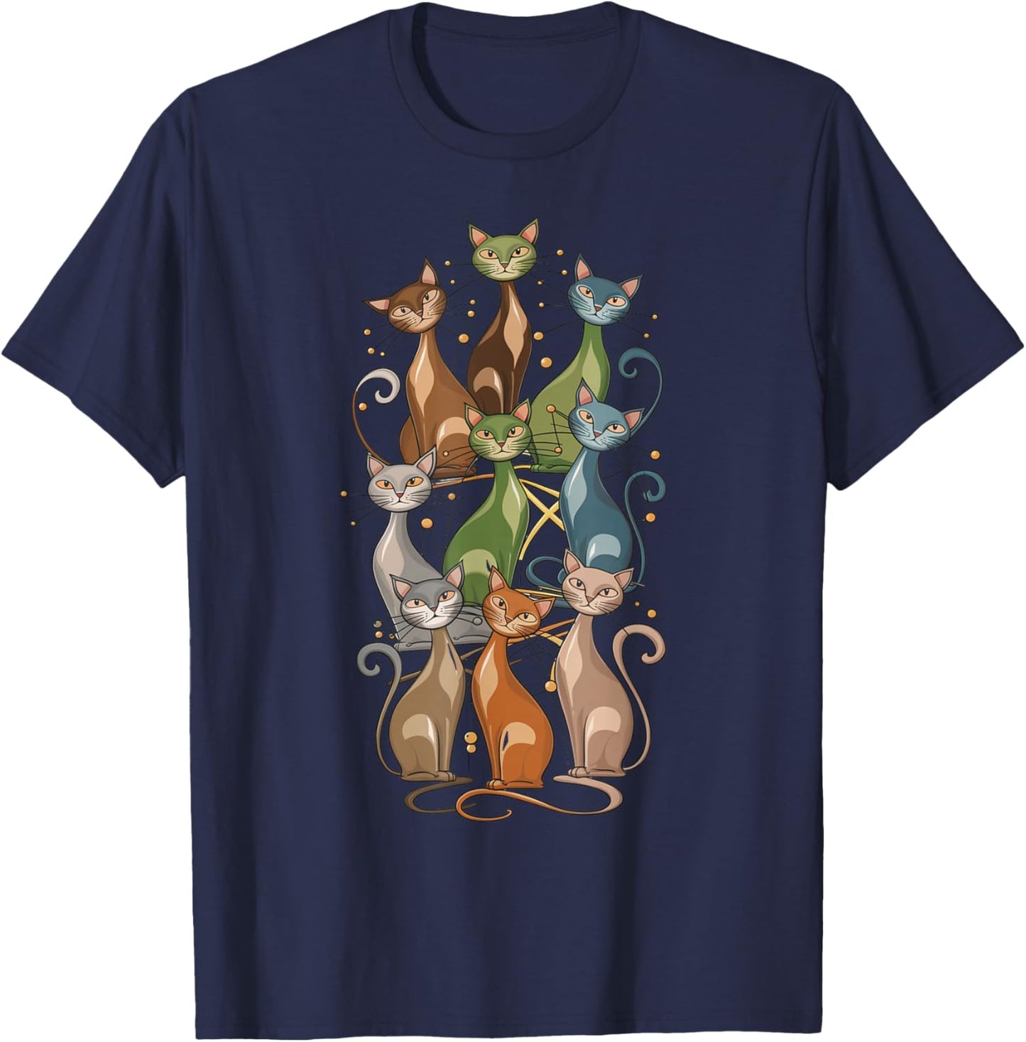 Cat Vintage Retro Mid-Century Long Neck Cats 50s 60s Style T-Shirt - T-Shirt | Navy