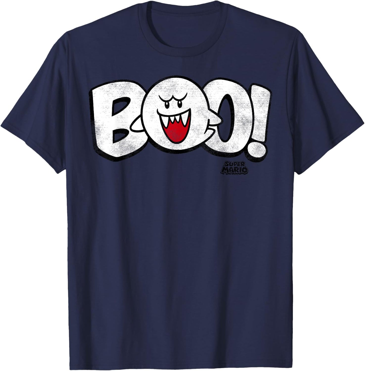 Super Mario Boo Large Text Logo Poster T-Shirt - T-Shirt | Navy
